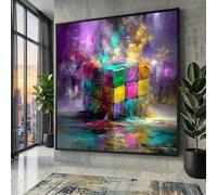 XINBAO Rubik's Cube Canvas Wall Art, Colorful Abstract Geometric Print, Still Life Pictures for Living Room Home Decor Painting(60x60cm/Inner Frame)
