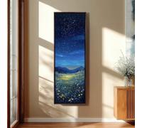 XINBAO Starry Night Landscape Painting, Vertical Blue Sky Canvas, Tall Narrow Mountain Meadow Long Skinny Galaxy Canvas Art Wall(55x110cm/Inner Frame)