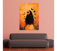 XINBAO Sunflower Girl with Butterflies Canvas, Orange Floral Wall Art, Home Decor, Acrylic Painting, Bedroom Living Room Decor(60x90cm/Inner frame)