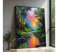 XINBAO Sunset Forest Stream Canvas Print, Colorful Landscape Wall Art, Large Canvas Wall Art,for Home Decor sized Piece Painting(60x80cm/Frameless)