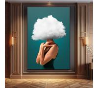XINBAO Surreal Cloud Head Woman Painting, Dreamy Canvas Wall Art, Minimalist,Surreal Abstract Print, Female Posters and Prints(30x40cm/Inner frame)