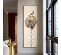 XINBAO Tall Narrow Bird Canvas Wall Art - Abstract Slender Branch Canvas - Slim Nature Decor - Vertical Canvas Animals Painting(35x105cm/Inner Frame)