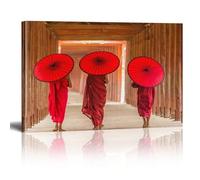 XINBAO Three Buddhist Monks Red Umbrella Temple Monks Culture Prints Painting ,Canvas Wall Art Posters For Living Room Bedroom 70x100cm Frameless