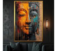 XINBAO Urban Buddha Canvas Paintings - Modern Spiritual Wall Art - Zen Meditation Decor - Textured Abstract Posters and Prints(30x40cm/Frameless)