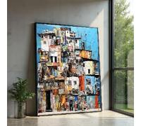 XINBAO Urban Collage Abstract, Colorful Cityscape Canvas Wall Art, Contemporary Mixed Media Canvas, Modern Home Decor Painting(50x70cm/Inner frame)