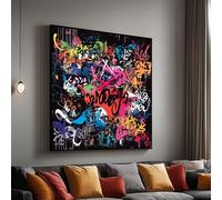 XINBAO Urban Graffiti Canvas, Colorful Street Art Wall Decor, Abstract Expressionism Canvas, Contemporary Modern Art Painting(70x70cm/Frameless)
