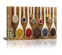 XINBAO Various Whole And Crushed Condiments Fruits Food On Wooden Table Scenery Colorful Multicolor Canvas Print Wall Art Decor 21x30cm Frameless