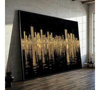 XINBAO Vintage Style Golden Cityscape Canvas, Abstract Skyline Wall Art, Modern Urban Reflection Canvas, Home Decor Painting(70x100cm/Inner Frame)