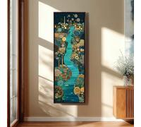 XINBAO Winding Turquoise River Landscape, Tall Vertical Canvas Art Print,Teal and Gold Nature Scene, Earthy Decor, Entryway Art(40x120cm/Frameless)