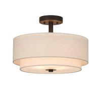 XiNBEi Ceiling Light, 3-Light E27 Semi Flush Lighting with 2 Tier Drum Linen Shade, Modern 40cm Small Chandelier Ceiling Lights for Living Room Bedroom Hallway & Kitchen NL-SF1289-DB