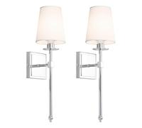 XiNBEi Lighting Indoor Wall Lights Set of 2 with Linen Shade for Bedside | Modern Wall Lights, Chrome Finish, Hardwired, Easy Installation, E14 Socket, Bedside Sconce Lighting for Bedroom Living Room