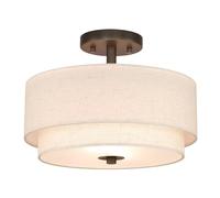XiNBEi Semi Flush Mount Ceiling Light 2-Light, Dark Bronze Close to Ceiling Light Modern Dual Drum Chandelier with Fabric Linen Shade for Hallway Bedroom Kitchen NL-SF1289-13DB