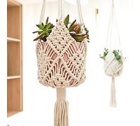 XINBOR Hanging Planter with Patterns,2Packs Macrame Plant Hangers Indoor Macrame for up to 8 inch Pot Crochet Boho Plant Hanger Holder for Indoor Outdoor with 2S Shaped Stainless Steel Hooks (White)
