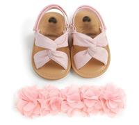 XinCDD Baby Girls Sandals Summer Cotton Sandals and Walking Shoes Open Toe Sandals (Pink+Headband, Infant, Men, 0 Months, Age Range, UK Footwear Size System, 6 Months, Medium)