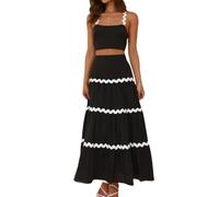 XinCDD Women's 2 Piece Outfits Sleeveless Backless Wave Lace Slip Tube Top and Maxi Skirt Set (Black, L)