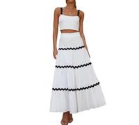 XinCDD Women's 2 Piece Outfits Sleeveless Backless Wave Lace Slip Tube Top and Maxi Skirt Set (White-A, S)