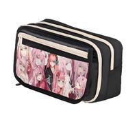 Xinchangda 02/Zero Two Pencil Case Anime 02 Pencil Case, Black White Double Zipper Large Capacity Multi-Compartment Waterproofing Pencil Pouch with Magnetic Buckle Closure Pen Bag for Teen Student