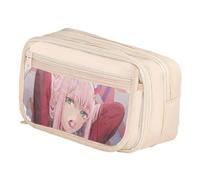 Xinchangda 02/Zero Two Pencil Case Anime 02 Pencil Case, Black White Double Zipper Large Capacity Multi-Compartment Waterproofing Pencil Pouch with Magnetic Buckle Closure Pen Bag for Teen Student