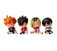 Xinchangda 4pcs Anime Haikyuu Figurine Set Shoyo Hinata Tobio Kageyama Action Figures 6cm Sitting Position Kozume Kenma Statue Desktop Collection