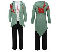 Xinchangda Anime Nagito Komaeda Cosplay Costume Green Cape Cloak T-Shirt Pants Uniform Outfit Full Set for Halloween Carnival Party