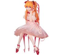Xinchangda Asuka Langley Soryu Figure Model Whisper of Flower Action Figure Anime Ayanami Rei Figurine Statue, Pink Dress Sitting Position With Chair Sculpture Decoration Collectible Gift 16CM