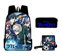 Xinchangda Blue Lock Backpack 3pcs Set, Anime Isagi Yoichi/Seishiro Nagi/Reo Mikage School Backpacks Anime Students Schoolbag +Pencil Case +Shoulder Bag