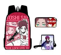 Xinchangda Blue Lock Backpack 3pcs Set, Anime Isagi Yoichi/Seishiro Nagi/Reo Mikage School Backpacks Anime Students Schoolbag +Pencil Case +Shoulder Bag