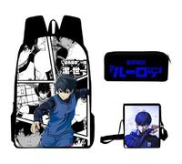 Xinchangda Blue Lock Backpack 3pcs Set, Anime Isagi Yoichi/Seishiro Nagi/Reo Mikage School Backpacks Anime Students Schoolbag +Pencil Case +Shoulder Bag