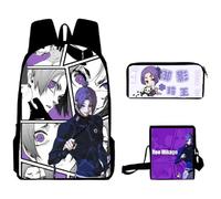 Xinchangda Blue Lock Backpack 3pcs Set, Anime Isagi Yoichi/Seishiro Nagi/Reo Mikage School Backpacks Anime Students Schoolbag +Pencil Case +Shoulder Bag