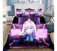 Xinchangda Darling In The FRANXX 3-Piece Bedding Sets - Zero Two Blanket Anime Single/Double/King Comforter Set with Pillow Sham and Duvet Cover Bedding,with 1 Quilt Cover 2 Pillow Shams