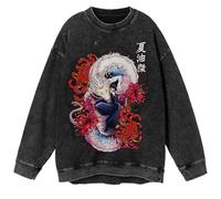 Xinchangda JJK Hoodies Gojo Satoru Sweatshirt Anime Graphic Washed Hoodies Vintage Crew Neck Long Sleeve Pullover Loose Tide Streetwear for Women Men