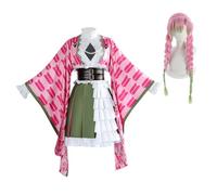 Xinchangda Kanroji Mitsuri Cosplay Costume Japan Mitsuri Kimono Robe Suit with Cloak Coat Halloween Outfit Uniform Costume Anime Role Play for Women