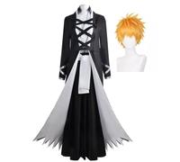 Xinchangda Kurosaki Ichigo Cosplay Costume Japanese Anime Kimono Robe Full Set Mugetsu Ichigo Cosplay Outfit Battle Uniform Halloween Party Suit for Men