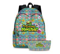 Xinchangda My Singing Monsters School Backpack with Pen Bag, Cartoon Game School Bag Cute Students Schoolbag Lightweight Laptop Backpack