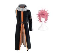 Xinchangda Natsu Dragneel Cosplay Costume Anime Cosplay Outfit Black Long Sleeveless Uniform with Scarf Halloween Carnival Party Dress Up Full Set