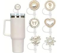 XINCHENG 6Pcs Stanley Straw Cover, Bling Pearl Straw Toppers, Reusable Silicone Straw Tip Covers, Straw Lid for Stanley Cup Tumbler Straw Accessory Decoration