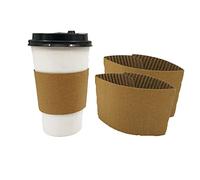 XINCHIA 100pcs Kraft Coffee Cup Sleeves,Corrugated Cardboard Paper Cup Jacket for Hot and Cold Drinks Heat Insulation Glass Bottle Mug Cup Sleeve Protector Cover, Brown Color, Fits for 12oz&16oz Cups