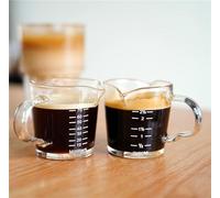 XINCHIA Coffee Shot Glass with Double Spouts 3oz/70ml Measuring Glass Cup Heat&Cold Resistant Drinking Glassware for Coffee Milk Tea Pouring Handle Measuring Liquid Pitcher for Kitchen Baking