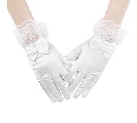 XINCHIA Flower Girls Long Satin Lace Fingerless Gloves Sequins Beads Communion Gloves with Hook Princess Wedding Bridesmaid Child Fancy Costume Dress Mittens Elbow Length Dress Up Handwear