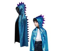 XINCHIA Kids Halloween Metallic Spike Cape Hooded Scale Cloak Dragon Dinosaur Medieval Accessory for Dress Up Pretend Play Fantasy Robe,Birthday,Cosplay Theme Party Costume Gold/Blue/Silver