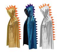 XINCHIA Kids Halloween Metallic Spike Cape Hooded Scale Cloak Dragon Dinosaur Medieval Accessory for Dress Up Pretend Play Fantasy Robe,Birthday,Cosplay Theme Party Costume 3pack Gold/Blue/Silver