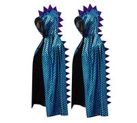 XINCHIA Kids Halloween Metallic Spike Cape Hooded Scale Cloak Dragon Dinosaur Medieval Accessory for Dress Up Pretend Play Fantasy Robe,Birthday,Cosplay Theme Party Costume 2Pack Blue