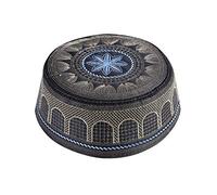 XINCHIA Muslim Prayer Turkish Hat for Men, Muslim Skull Cap Male Arabia Kufi Ramadan Embroidery Turkish Beanie Ramadan Caps Indian Hat for Men Teens, 59cm Black