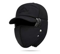 XINCHIA Unisex Adults Trapper Hat - Classic Faux Fur Bomber Hats - Russian Hat with Ear Flap & Windproof Cover - Snow Ski Outdoor Sport Hat - Black