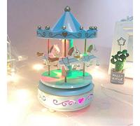 XINCHIA Wind-up Carousel Music Box 4-Horse Rotating Music Box Merry-Go-Round Musical Ornament with Colorful Change LED Lights Melody Castle Artware for Girls Birthday