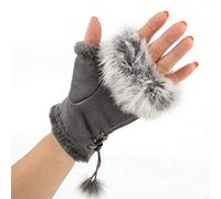 XINCHIA Women’s Winter Faux Fur Leather Half Finger Gloves Fashion Warm Fingerless Mittens Fleece Lined Warmer Wrist Gloves Touchscreen Thicken Mittens with Adjustable Elastic Band (Light grey)