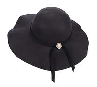 XINCHIA Women's Faux Wool Bowler Hat Wide Brim Felt Vintage Fedora Floppy Wool Hat Ladies Church Ascot Race Cap Retro Wide Sun Visor Cap Foldable Fedora for Wedding Party Show Performance Black