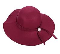 XINCHIA Women's Faux Wool Bowler Hat Wide Brim Felt Vintage Fedora Floppy Wool Hat Ladies Church Ascot Race Cap Retro Wide Sun Visor Cap Foldable Fedora for Wedding Party Show Performance Wine Red