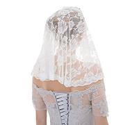 XINCHIA Women's Lace Church Chapel Veil Embroidered Floral Catholic Mass Mantilla Spanish Style Head Covering Lace Veil Soft Muslim Head Shawl Scarf for Holy Communion Wedding Funeral