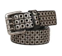 XINCXIN Belt,3 Row Studded Belts Extra Long Belt(105-150CM) Punk Rock Rivet Goth Hip Hop Men/Women Personalized Genuine Leather Belts, 3.8cm Wide (Color : Black, Size : 145cm/waist:50"~52")